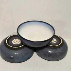 Sango Nova Eggplant 4937 Stoneware Soup Cereal Bowls Set of 3 Purple Blue 7 inch